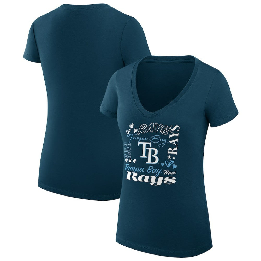 Tampa Bay Rays G-III 4Her by Carl Banks Women's Super-Slim Fit Lightweight Collage Team Graphic V-Neck T-Shirt | MLB For sale