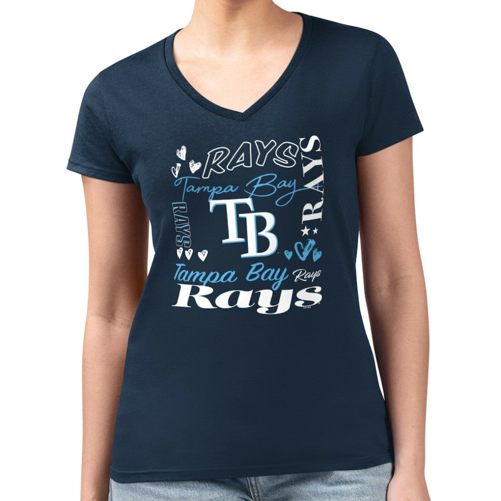 Tampa Bay Rays G-III 4Her by Carl Banks Women's Super-Slim Fit Lightweight Collage Team Graphic V-Neck T-Shirt | MLB For sale