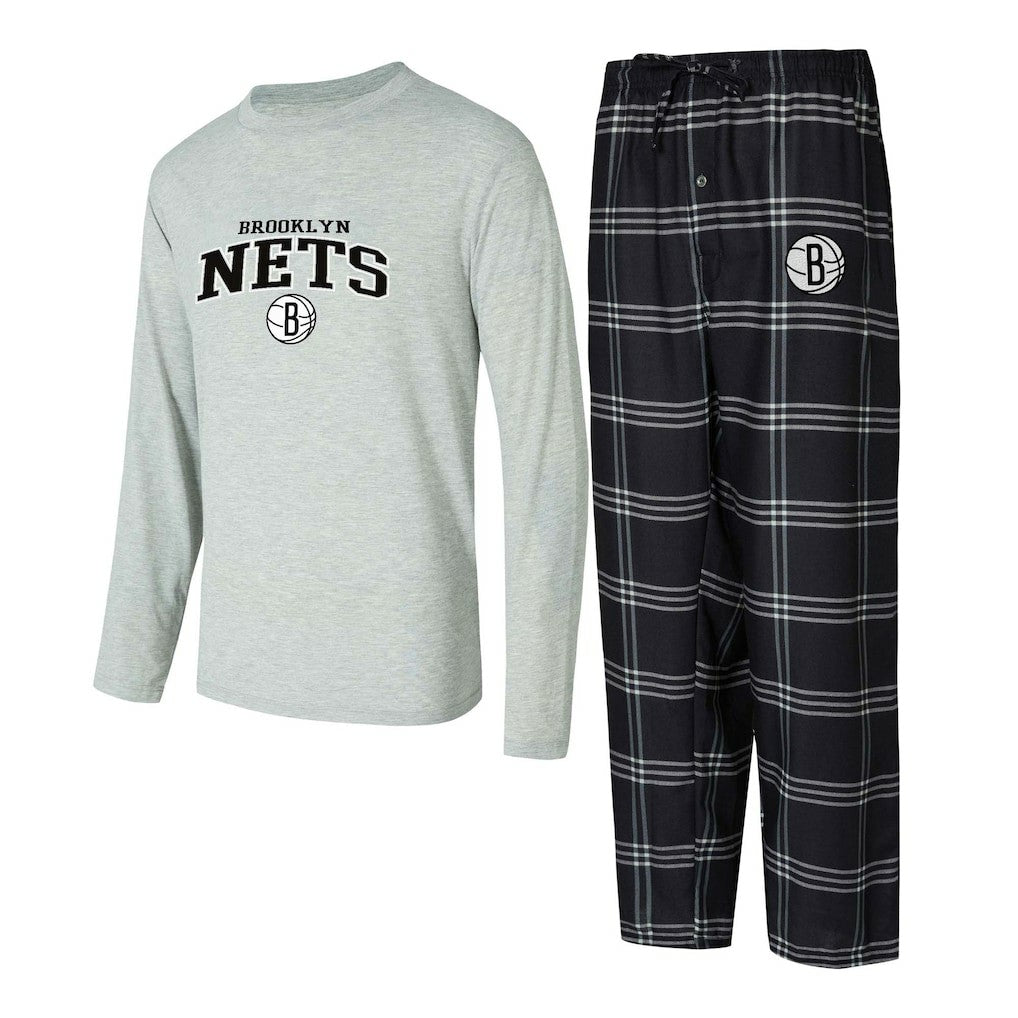 Brooklyn Nets Concepts Sport Petition Long Sleeve Top and Plaid Pant Set For Sale