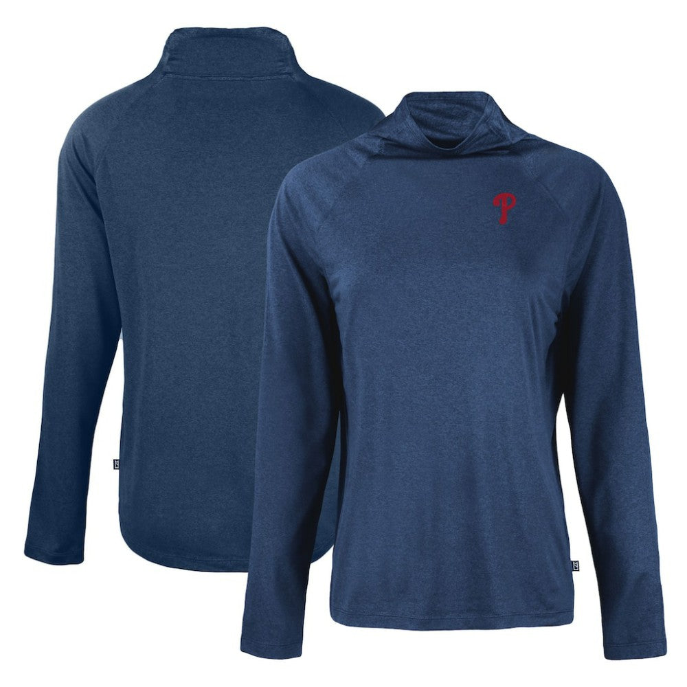Philadelphia Phillies Cutter & Buck Women's  Coastline Epic Comfort Eco Recycled Funnel Neck Raglan Pullover Top | MLB Discount