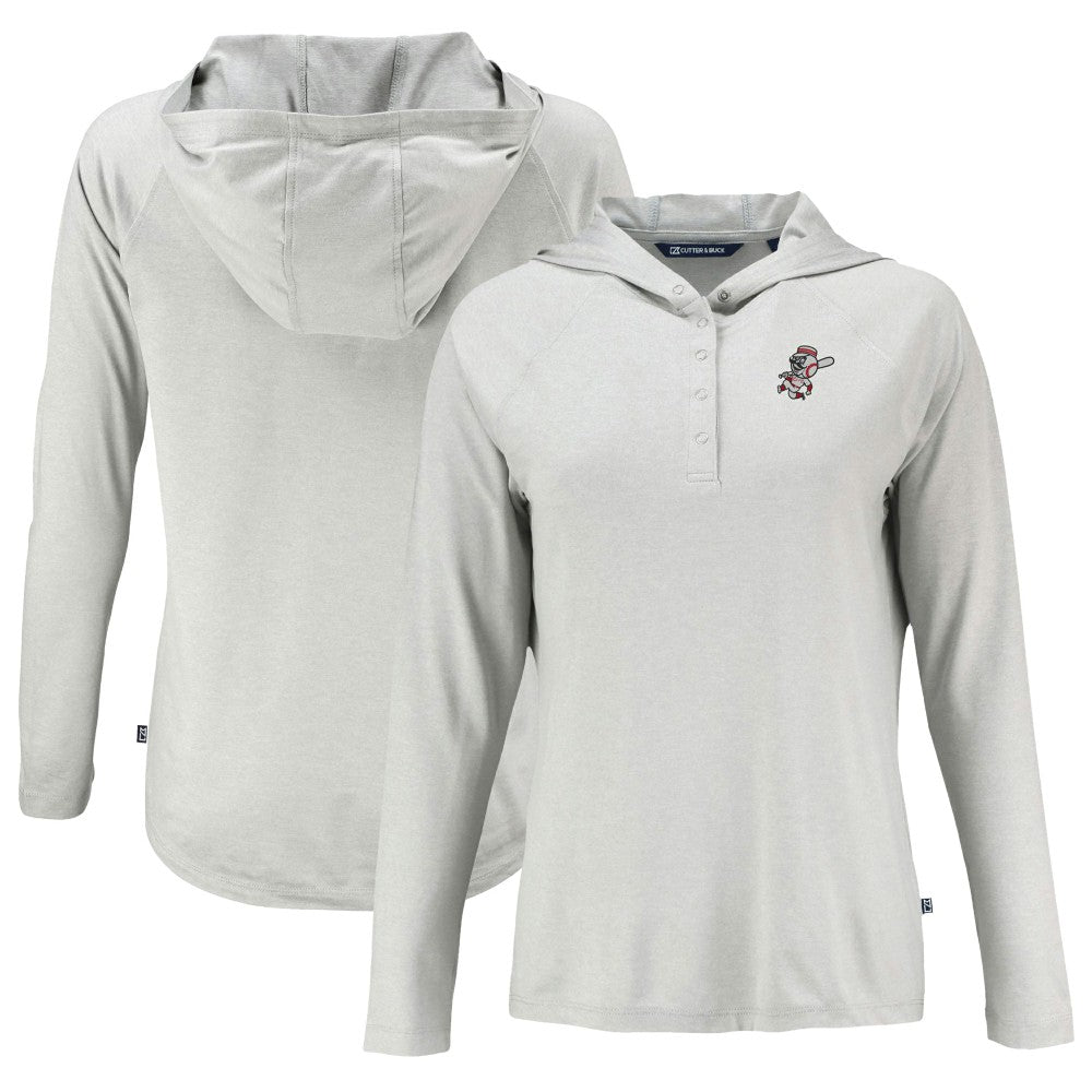 Cincinnati Reds Cutter & Buck Women's Cooperstown Collection Coastline Epic Comfort Eco Recycled Hoodie Raglan Long Sleeve T-Shirt | MLB Shop