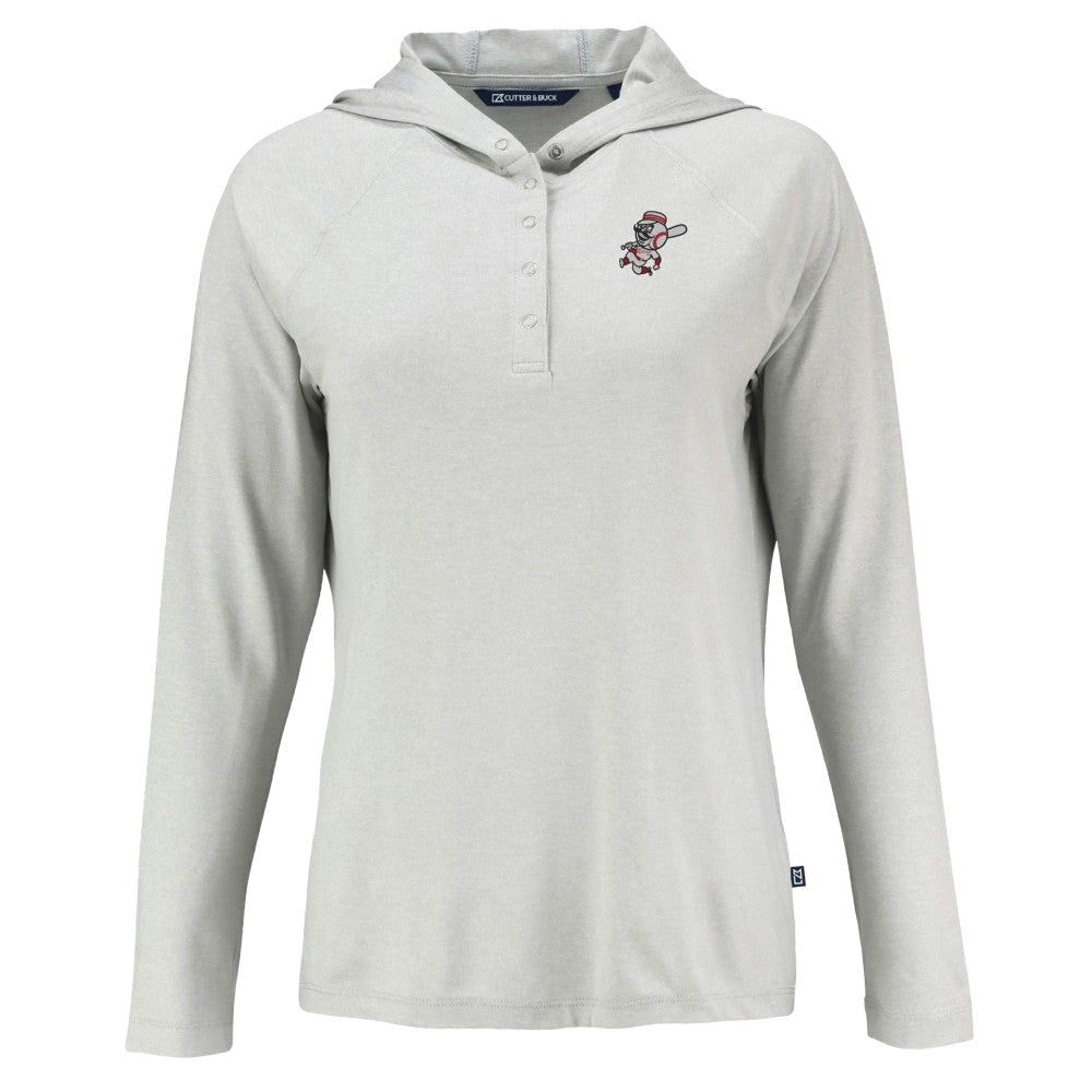 Cincinnati Reds Cutter & Buck Women's Cooperstown Collection Coastline Epic Comfort Eco Recycled Hoodie Raglan Long Sleeve T-Shirt | MLB Shop