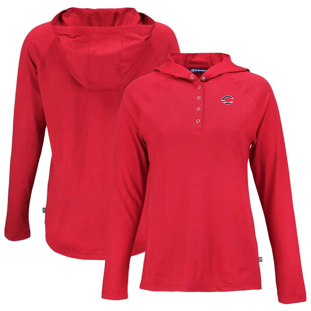 Cincinnati Reds Cutter & Buck Women's Stars And Stripes Coastline Epic Comfort Eco Recycled Hoodie Raglan Long Sleeve T-Shirt | MLB Online