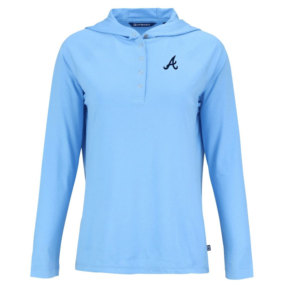 Atlanta Braves Cutter & Buck Women's  Coastline Epic Comfort Eco Recycled Hoodie Raglan Long Sleeve T-Shirt | MLB Discount