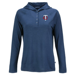 Minnesota Twins Cutter & Buck Women's  Coastline Epic Comfort Eco Recycled Hoodie Raglan Long Sleeve T-Shirt | MLB New