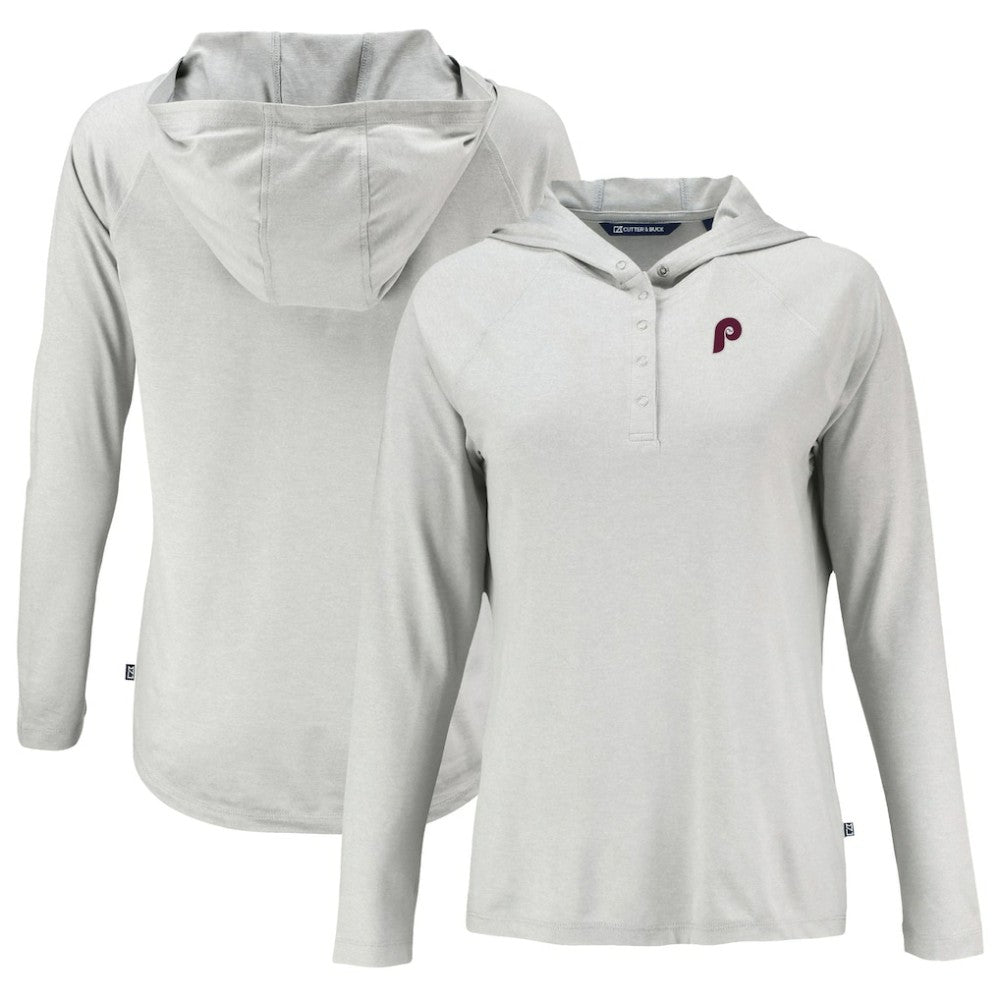 Philadelphia Phillies Cutter & Buck Women's Cooperstown Collection Coastline Epic Comfort Eco Recycled Hoodie Raglan Long Sleeve T-Shirt | MLB Discount