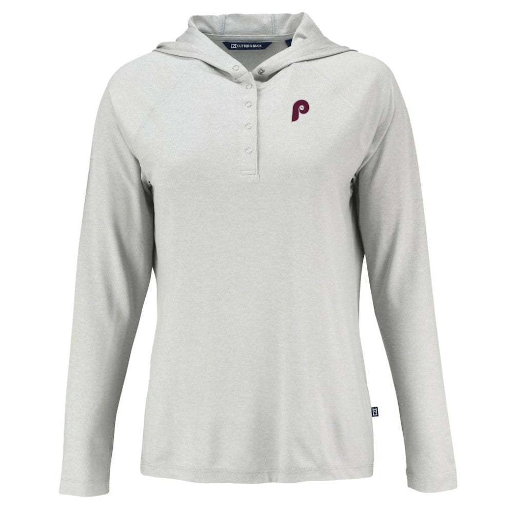 Philadelphia Phillies Cutter & Buck Women's Cooperstown Collection Coastline Epic Comfort Eco Recycled Hoodie Raglan Long Sleeve T-Shirt | MLB Discount