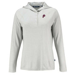 Philadelphia Phillies Cutter & Buck Women's Cooperstown Collection Coastline Epic Comfort Eco Recycled Hoodie Raglan Long Sleeve T-Shirt | MLB Discount