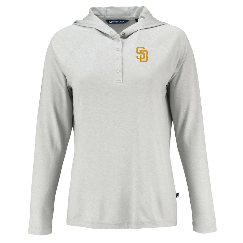 San Diego Padres Cutter & Buck Women's  Coastline Epic Comfort Eco Recycled Hoodie Raglan Long Sleeve T-Shirt | MLB New