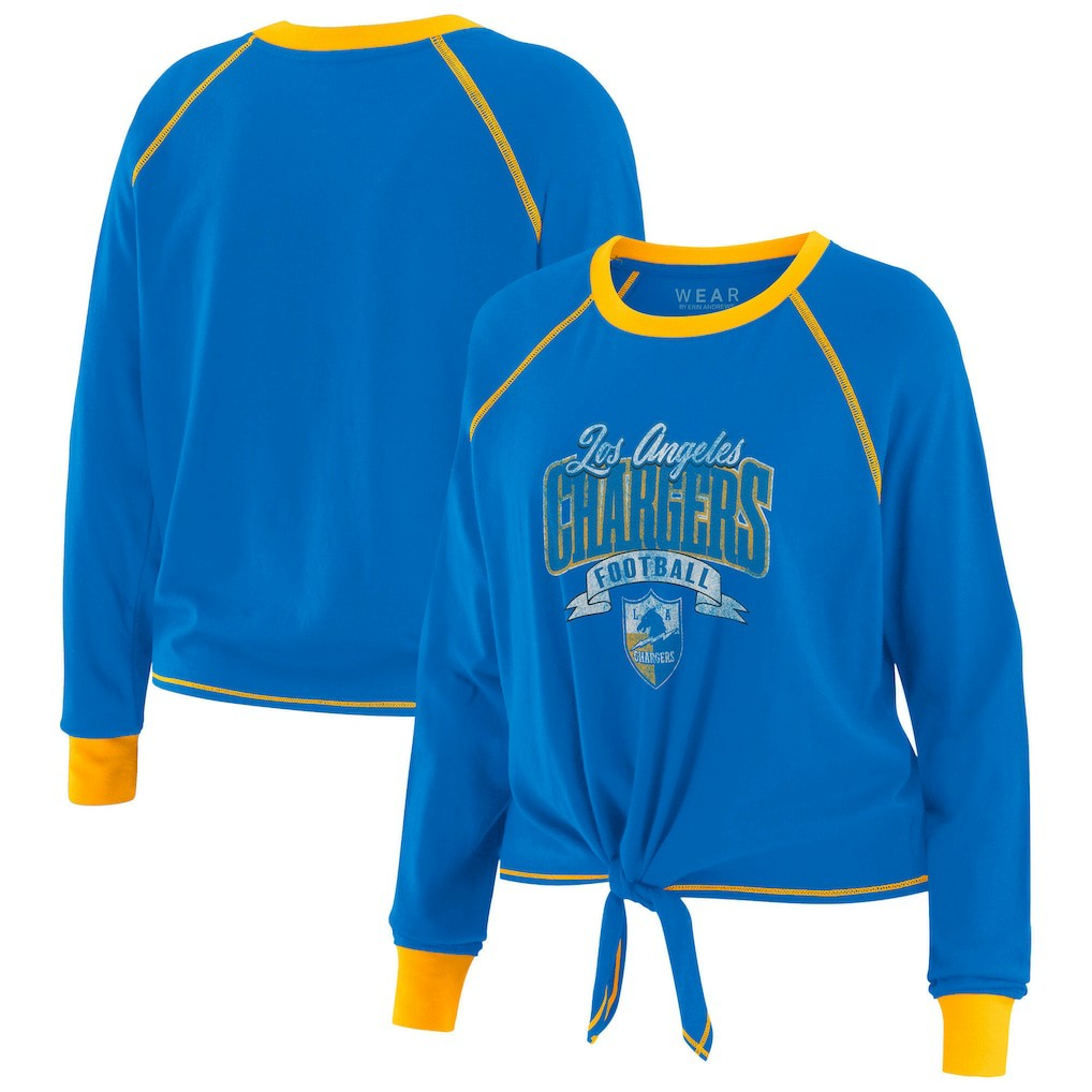 Los Angeles Chargers  WEAR by Erin Andrews Women's Tie-Front Long Sleeve Top