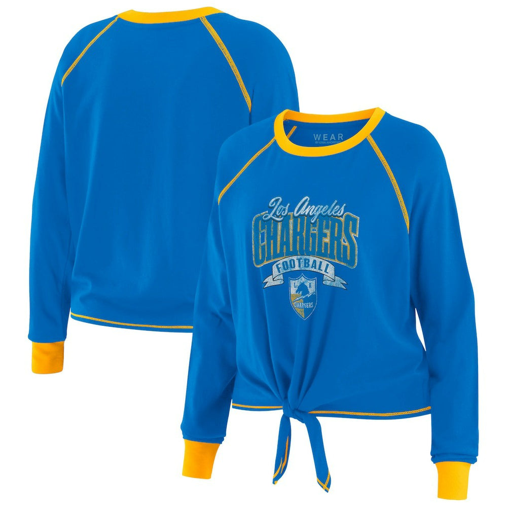 Los Angeles Chargers  WEAR by Erin Andrews Women's Tie-Front Long Sleeve Top