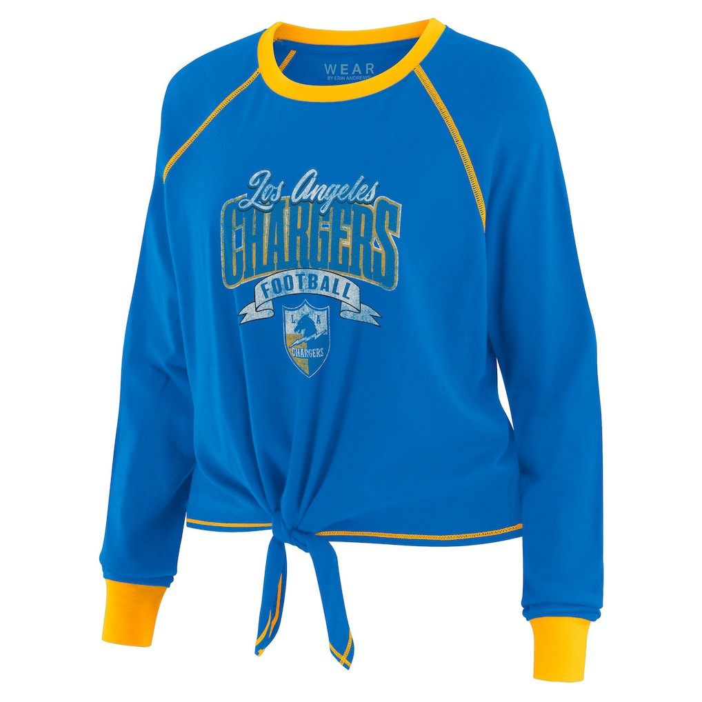 Los Angeles Chargers  WEAR by Erin Andrews Women's Tie-Front Long Sleeve Top