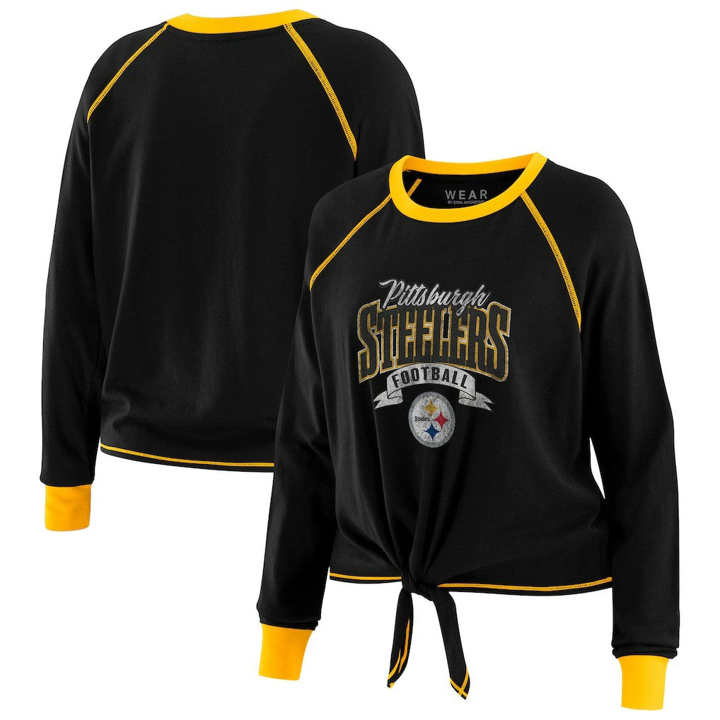 Pittsburgh Steelers  WEAR by Erin Andrews Women's Tie-Front Long Sleeve Top