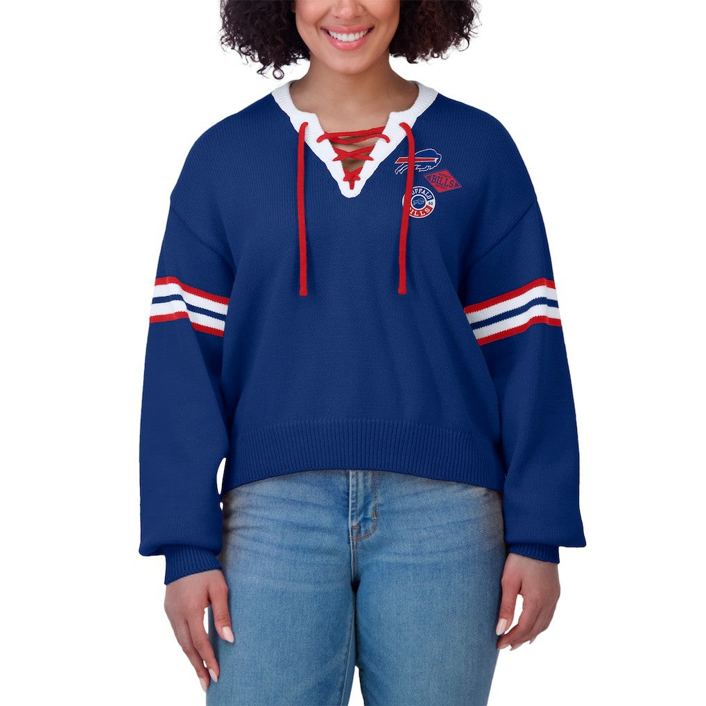 Buffalo Bills  WEAR by Erin Andrews Women's Lace-Up Pullover Sweatshirt