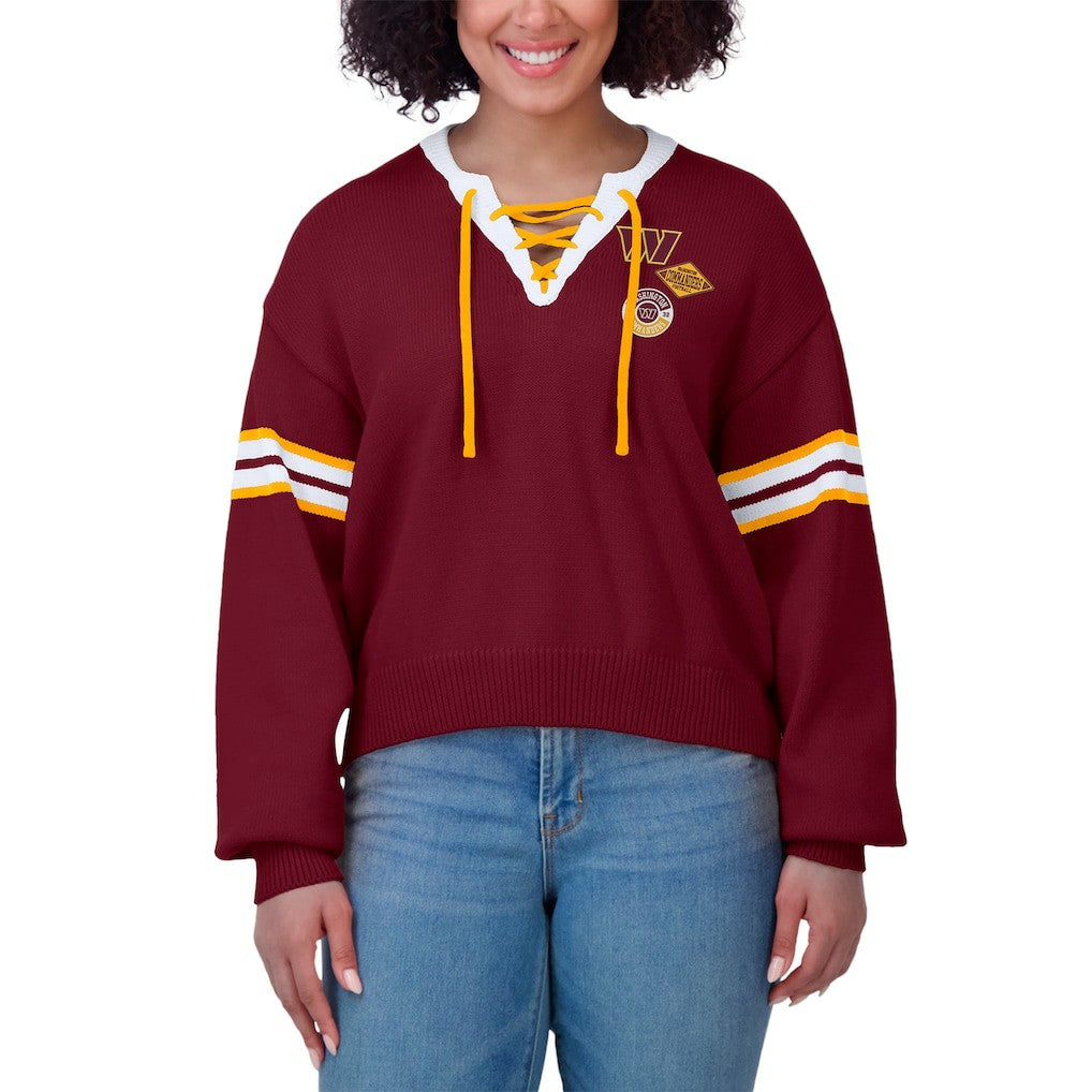 Washington Commanders  WEAR by Erin Andrews Women's Lace-Up Pullover Sweatshirt