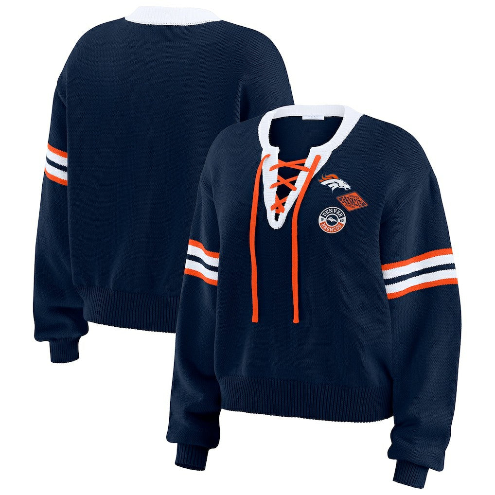 Denver Broncos  WEAR by Erin Andrews Women's Lace-Up Pullover Sweatshirt