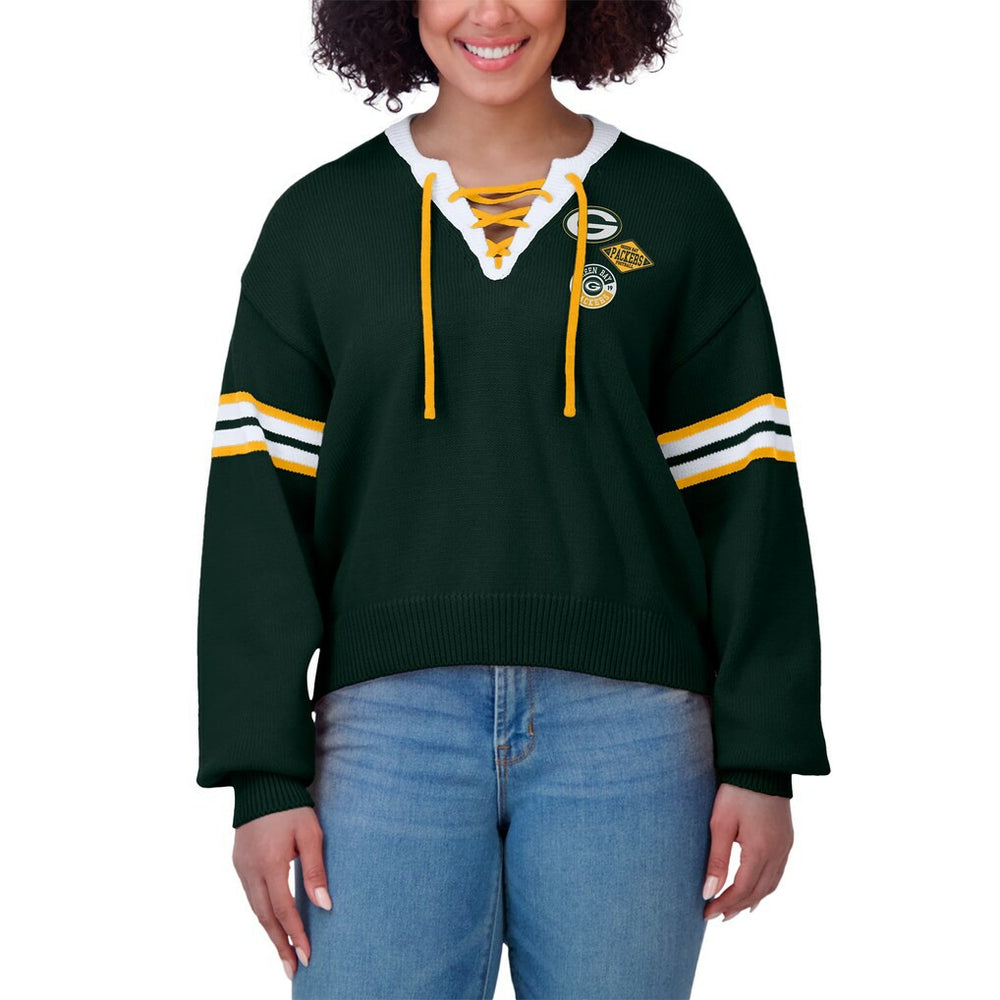 Green Bay Packers  WEAR by Erin Andrews Women's Lace-Up Pullover Sweatshirt