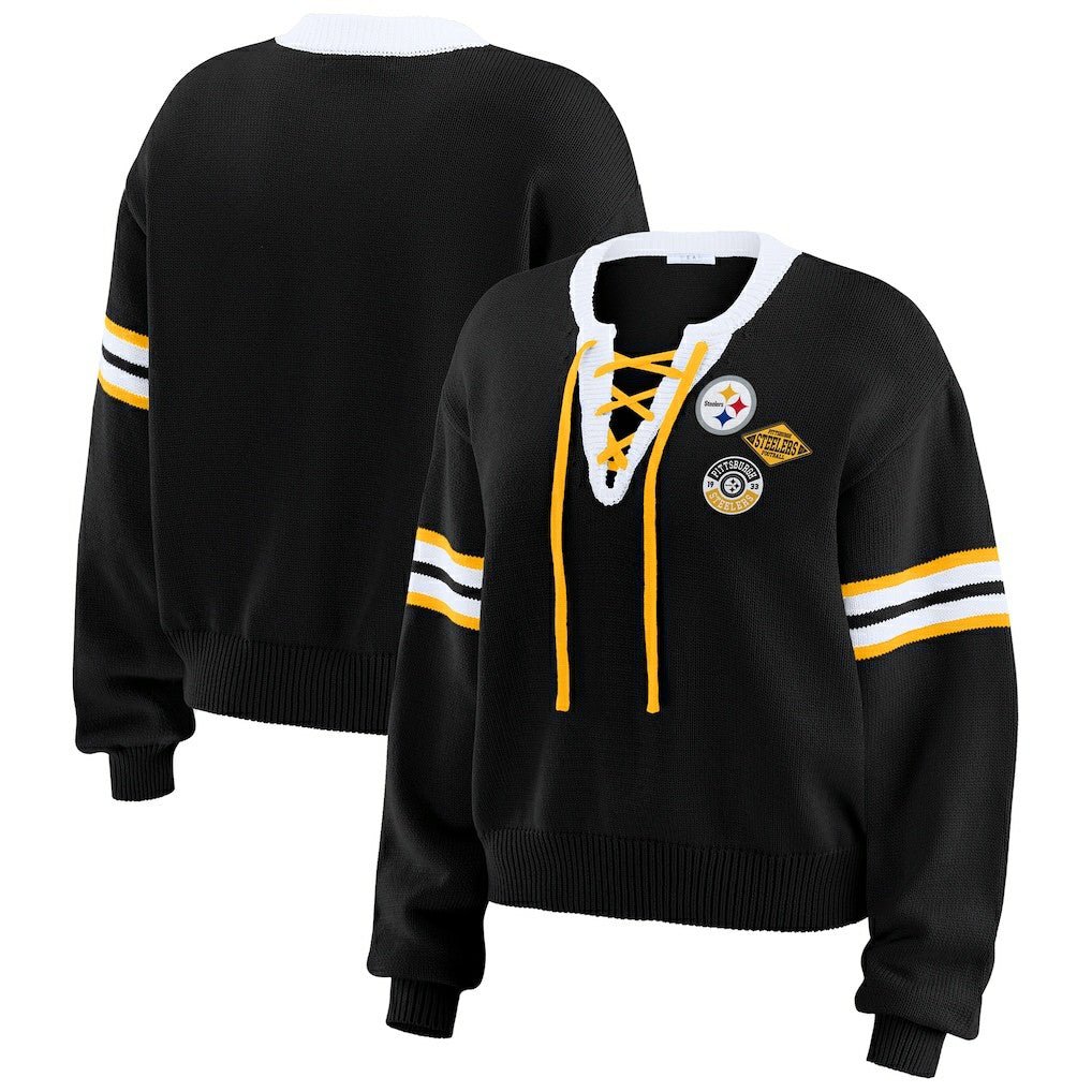 Pittsburgh Steelers  WEAR by Erin Andrews Women's Lace-Up Pullover Sweatshirt