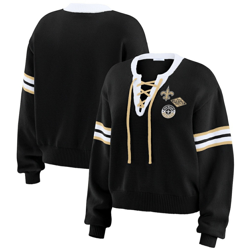 New Orleans Saints  WEAR by Erin Andrews Women's Lace-Up Pullover Sweatshirt