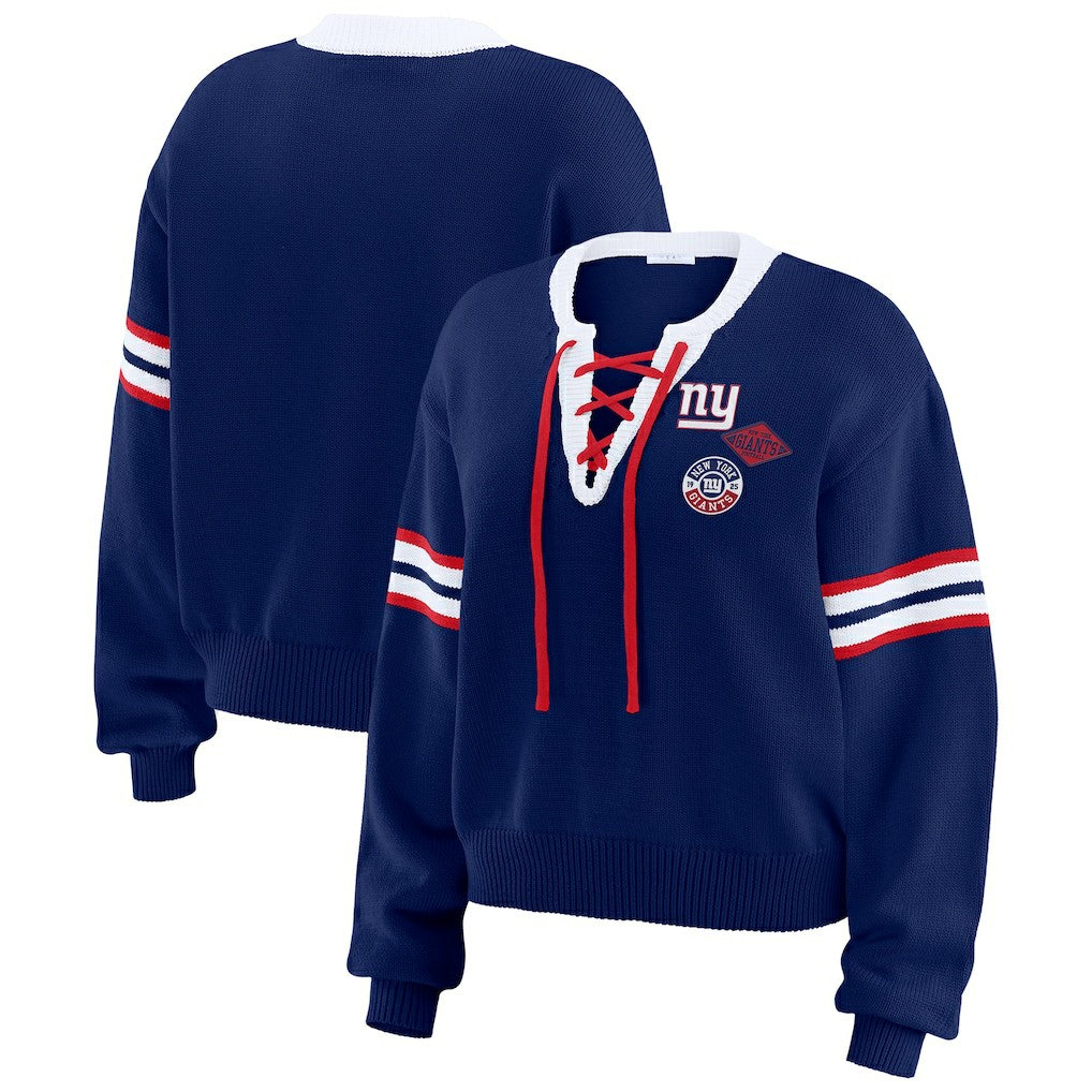New York Giants  WEAR by Erin Andrews Women's Lace-Up Pullover Sweatshirt