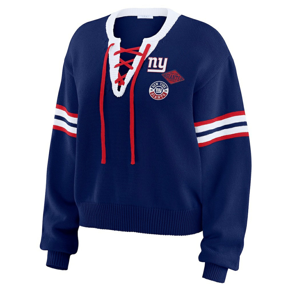 New York Giants  WEAR by Erin Andrews Women's Lace-Up Pullover Sweatshirt