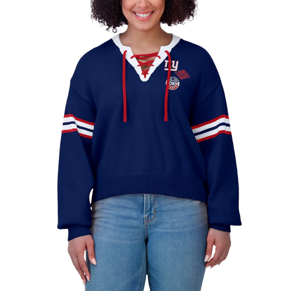 New York Giants  WEAR by Erin Andrews Women's Lace-Up Pullover Sweatshirt