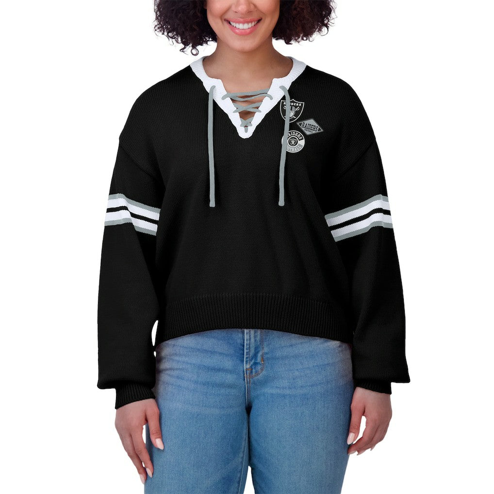 Las Vegas Raiders  WEAR by Erin Andrews Women's Lace-Up Pullover Sweatshirt