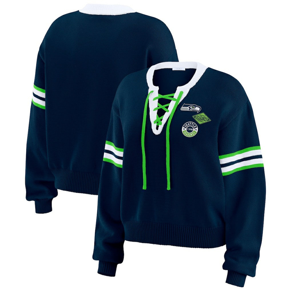 Seattle Seahawks  WEAR by Erin Andrews Women's Lace-Up Pullover Sweatshirt