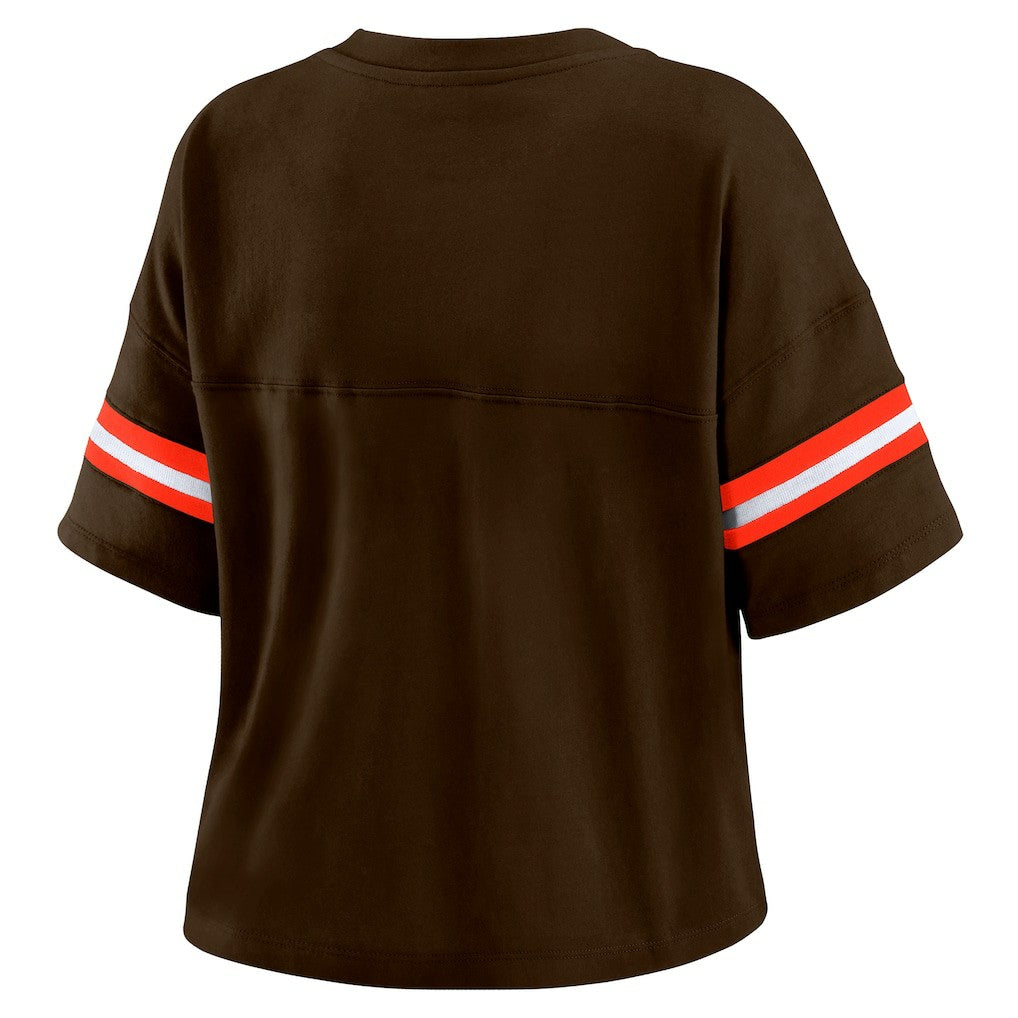 Cleveland Browns  WEAR by Erin Andrews Women's Color Block Boxy Modest Crop V-Neck T-Shirt