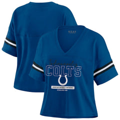 Indianapolis Colts  WEAR by Erin Andrews Women's Color Block Boxy Modest Crop V-Neck T-Shirt