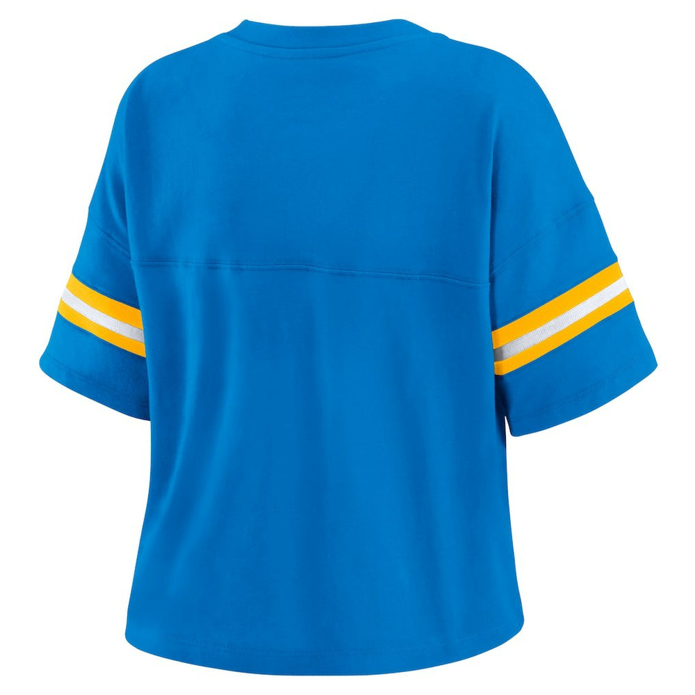 Los Angeles Chargers  WEAR by Erin Andrews Women's Color Block Boxy Modest Crop V-Neck T-Shirt