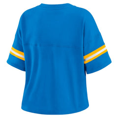 Los Angeles Chargers  WEAR by Erin Andrews Women's Color Block Boxy Modest Crop V-Neck T-Shirt
