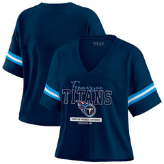 Tennessee Titans  WEAR by Erin Andrews Women's Color Block Boxy Modest Crop V-Neck T-Shirt
