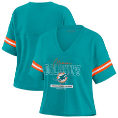 Miami Dolphins  WEAR by Erin Andrews Women's Color Block Boxy Modest Crop V-Neck T-Shirt