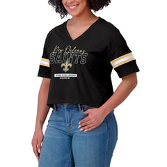 New Orleans Saints  WEAR by Erin Andrews Women's Color Block Boxy Modest Crop V-Neck T-Shirt