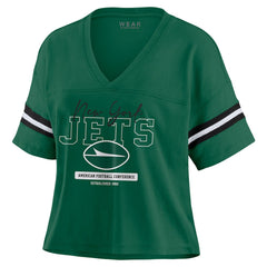 New York Jets  WEAR by Erin Andrews Women's Color Block Boxy Modest Crop V-Neck T-Shirt
