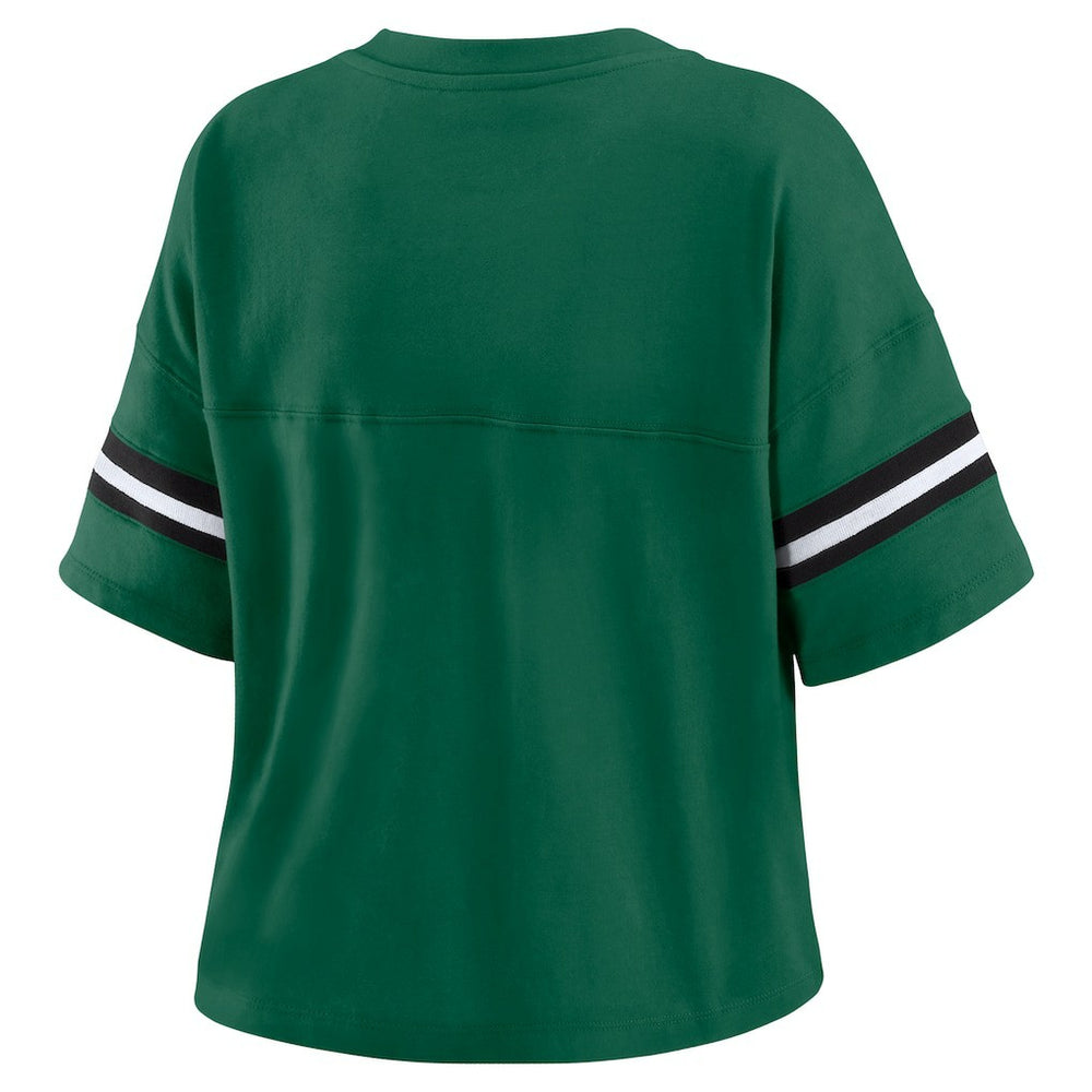 New York Jets  WEAR by Erin Andrews Women's Color Block Boxy Modest Crop V-Neck T-Shirt