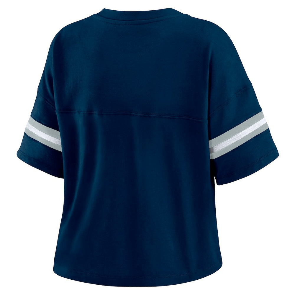 Dallas Cowboys  WEAR by Erin Andrews Women's Color Block Boxy Modest Crop V-Neck T-Shirt