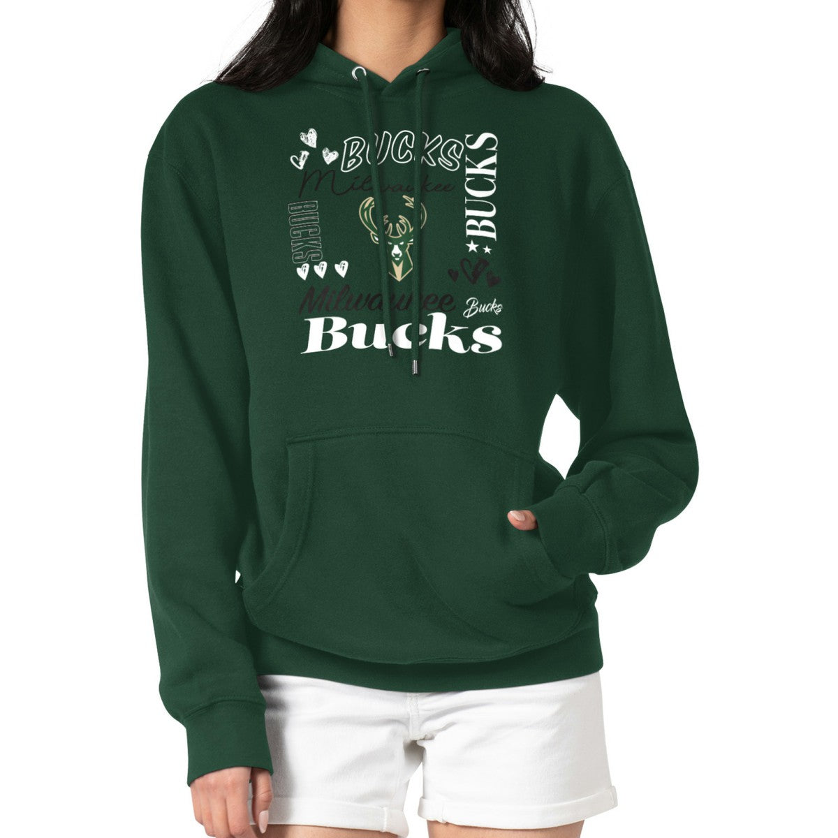 Milwaukee Bucks G-III 4Her by Carl Banks Women's Team Collage Graphic Fleece Pullover Hoodie On Sale