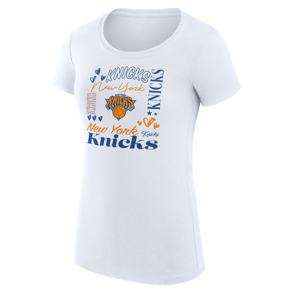New York Knicks G-III 4Her by Carl Banks Women's Super-Slim Fit Lightweight Team Name Collage Graphic T-Shirt Outlet