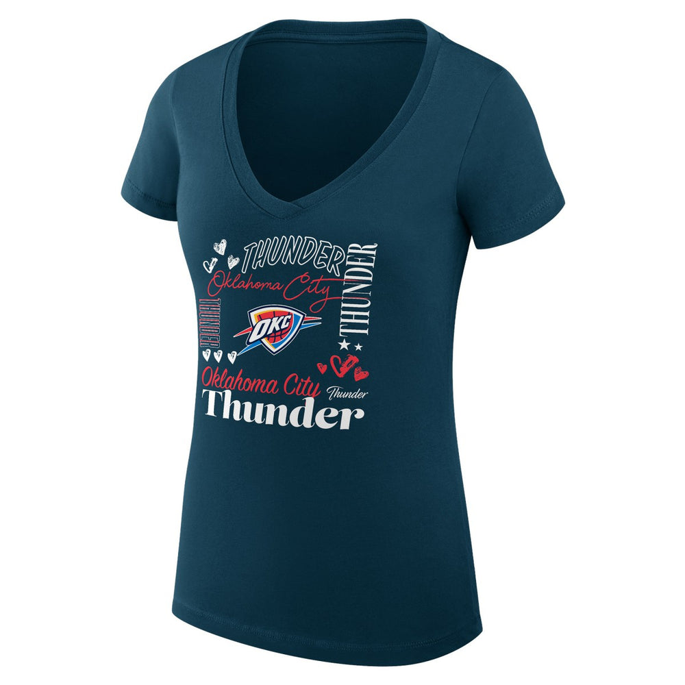 Oklahoma City Thunder G-III 4Her by Carl Banks Women's Super-Slim Fit Lightweight Team Name Collage Graphic V-Neck T-Shirt Online