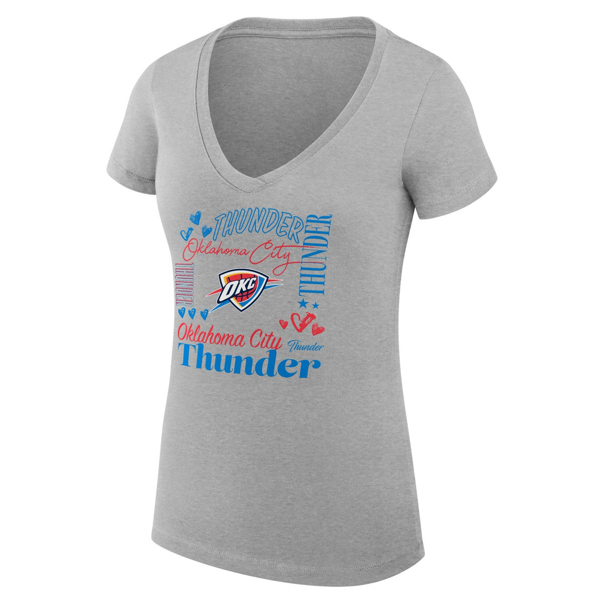 Oklahoma City Thunder G-III 4Her by Carl Banks Women's Super-Slim Fit Lightweight Team Name Collage Graphic V-Neck T-Shirt Discount
