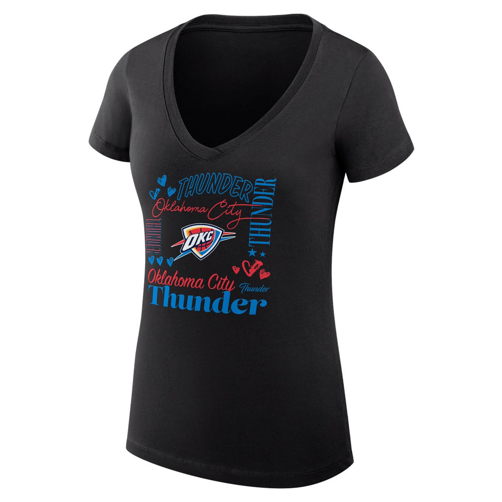 Oklahoma City Thunder G-III 4Her by Carl Banks Women's Super-Slim Fit Lightweight Team Name Collage Graphic V-Neck T-Shirt On Sale