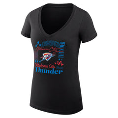 Oklahoma City Thunder G-III 4Her by Carl Banks Women's Super-Slim Fit Lightweight Team Name Collage Graphic V-Neck T-Shirt On Sale