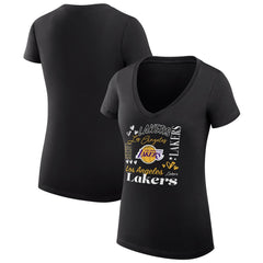 Los Angeles Lakers G-III 4Her by Carl Banks Women's Super-Slim Fit Lightweight Team Name Collage Graphic V-Neck T-Shirt Outlet