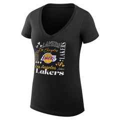 Los Angeles Lakers G-III 4Her by Carl Banks Women's Super-Slim Fit Lightweight Team Name Collage Graphic V-Neck T-Shirt Outlet