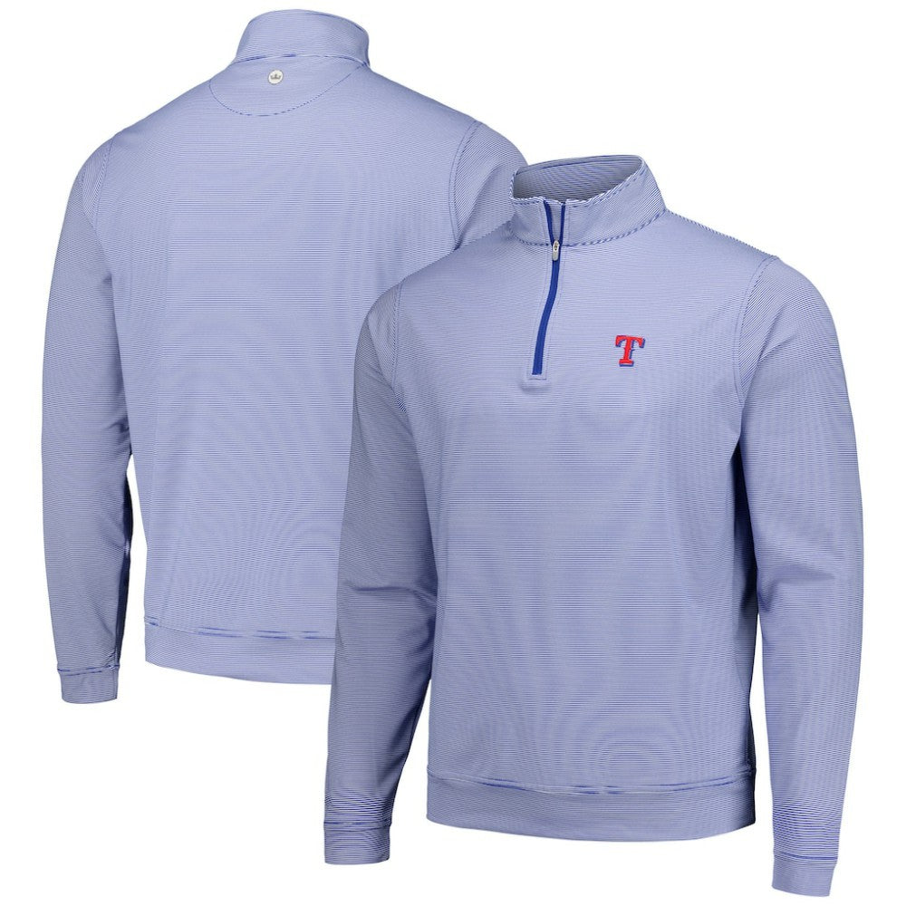 Texas Rangers Peter Millar Perth Sugar Stripe Performance Quarter-Zip Top | MLB For sale