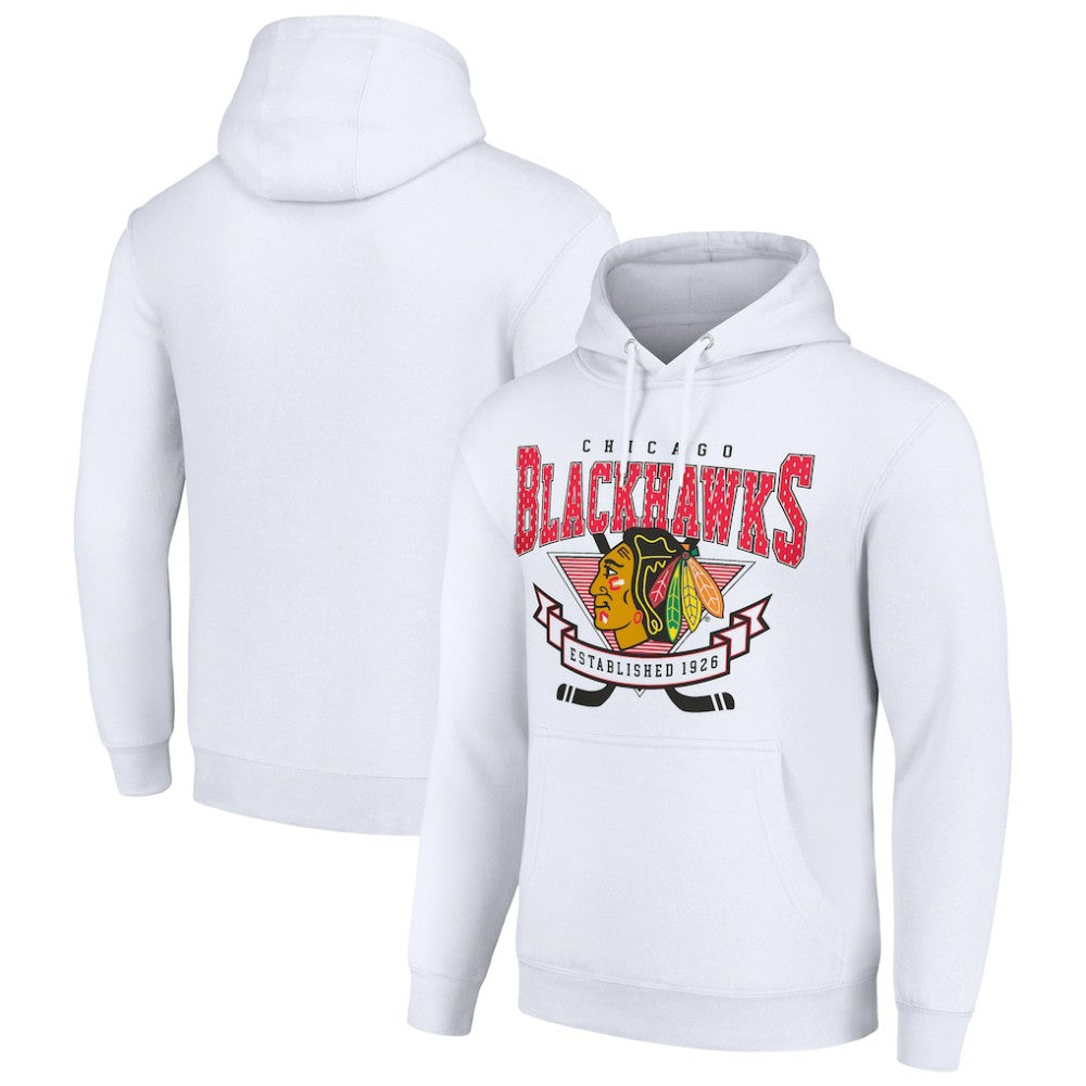 Chicago Blackhawks Starter Team Logo Graphic Fleece Tri-Blend Pullover Hoodie On Sale