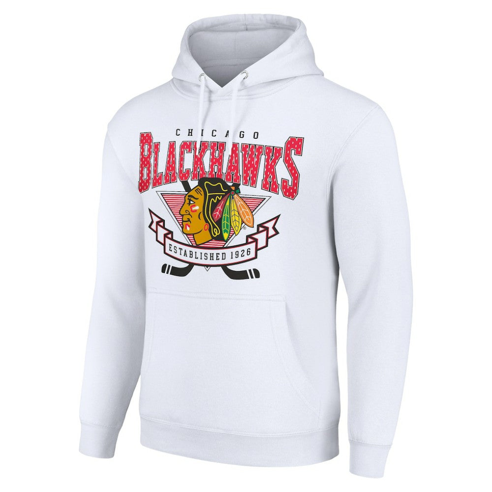 Chicago Blackhawks Starter Team Logo Graphic Fleece Tri-Blend Pullover Hoodie On Sale