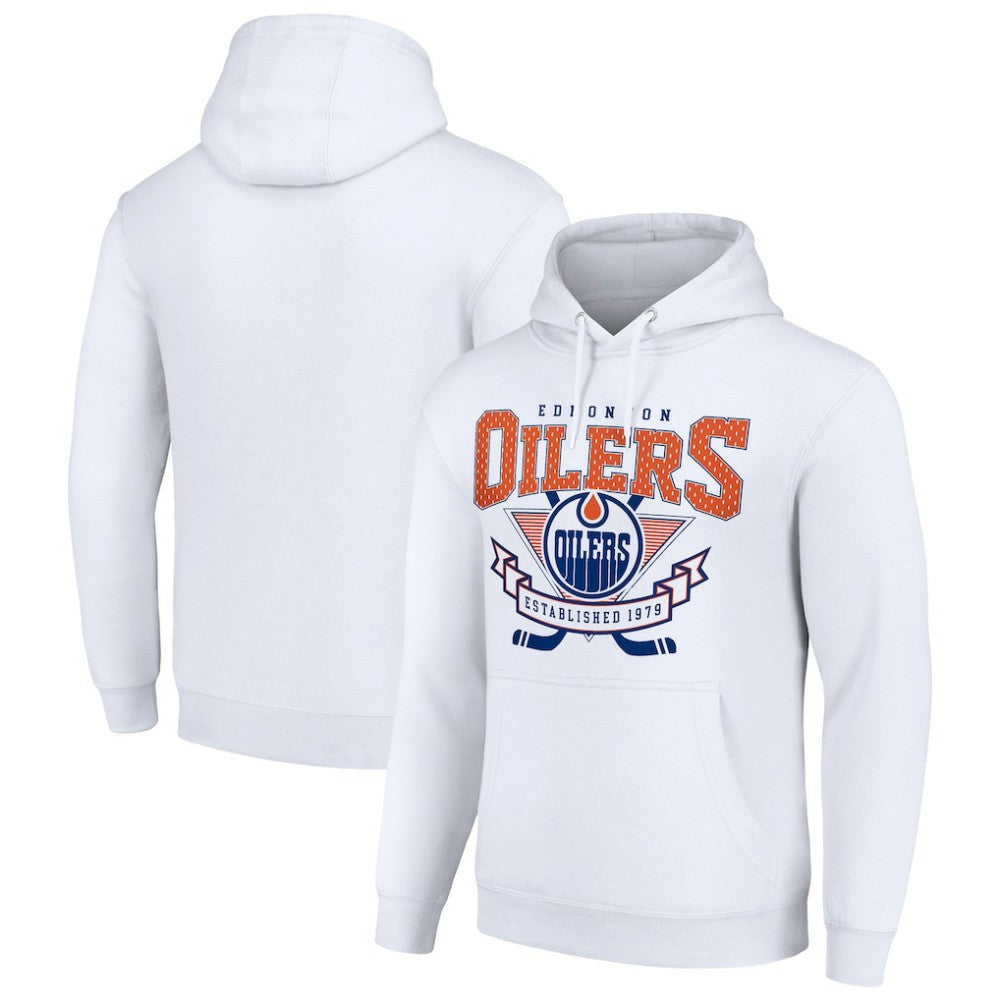 Edmonton Oilers Starter Team Logo Graphic Fleece Tri-Blend Pullover Hoodie Outlet